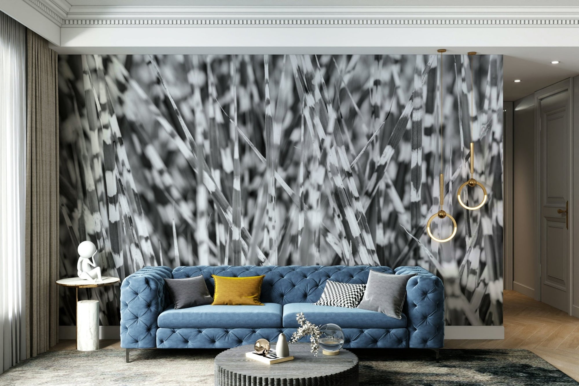 A beautiful monochrome zebra wallpaper mural with grass detail., GD5132