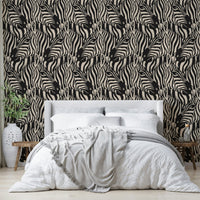 A wallpaper design with a zebra herd.

