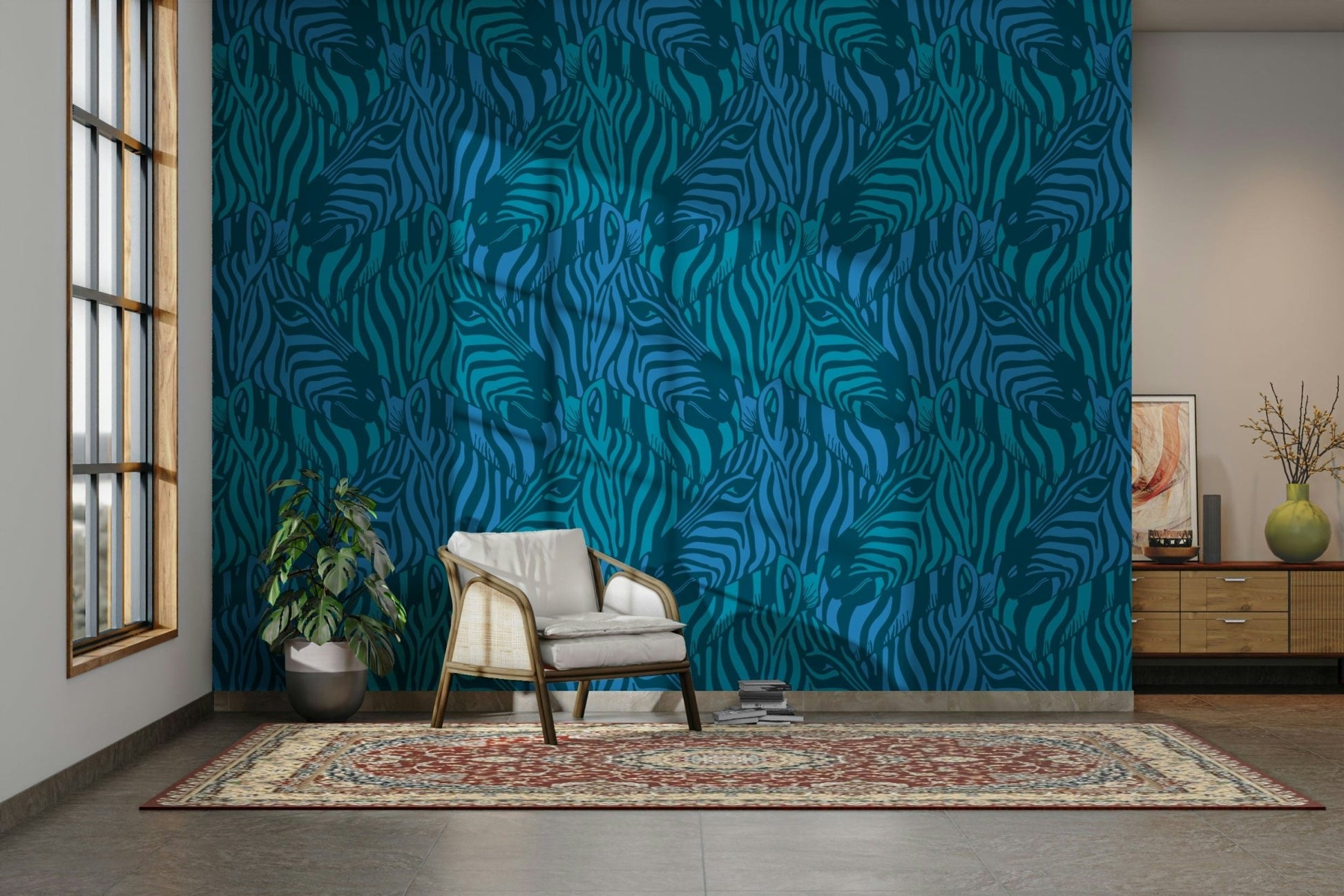 The image shows a peaceful, natural scene with a striped pattern.

