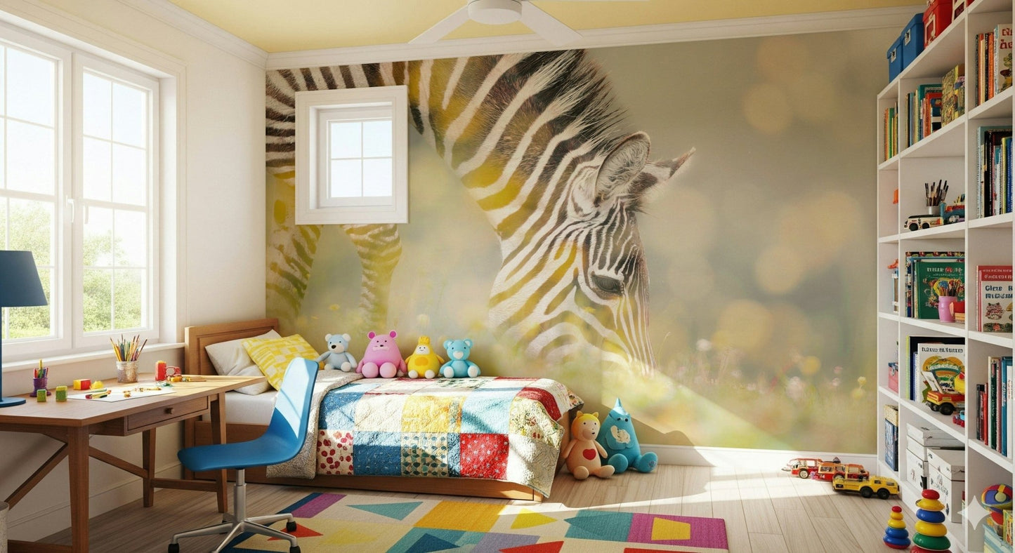Safari wildlife wallpaper featuring grazing animals for a calm bedroom.