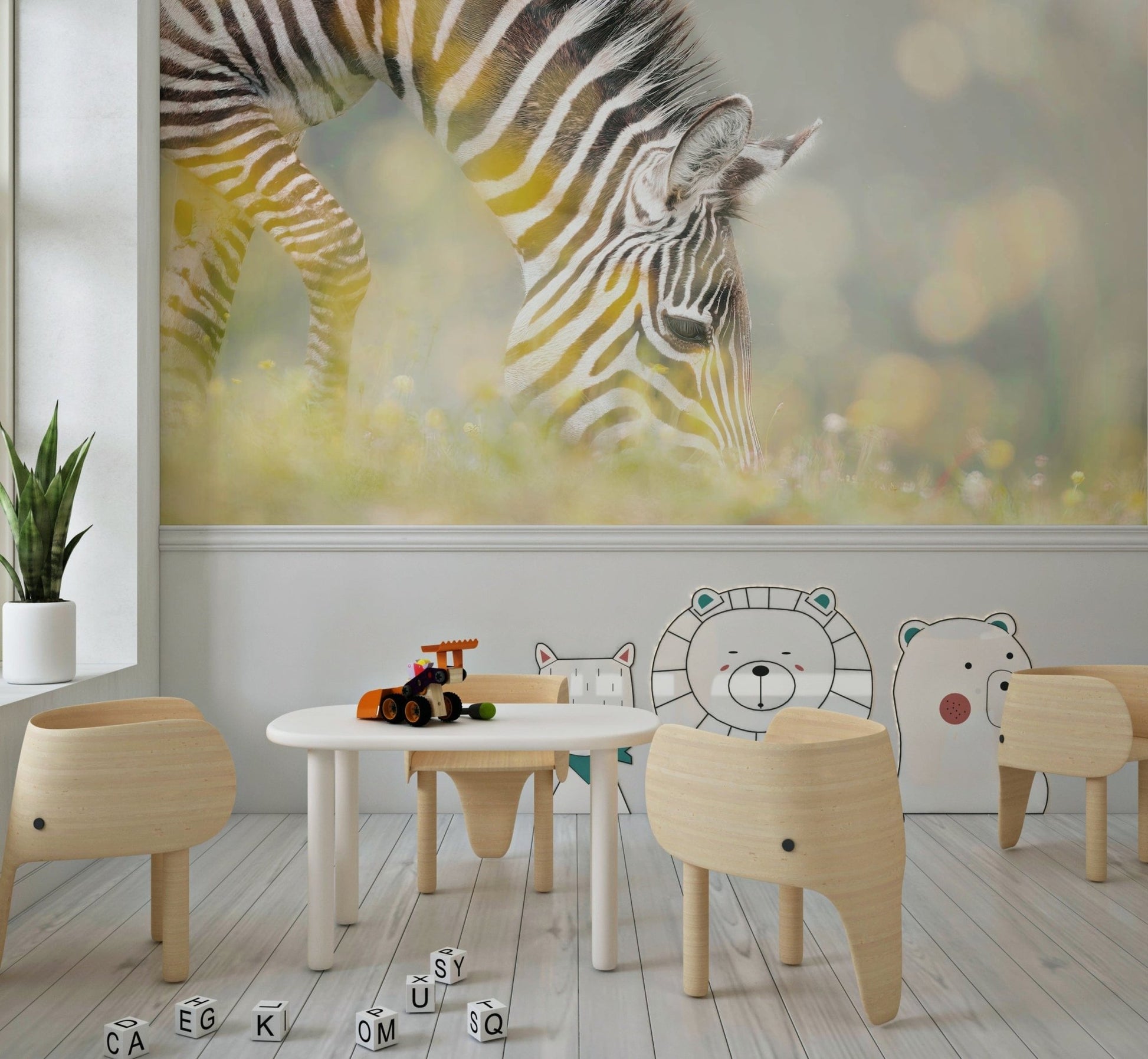 Detailed savanna landscape wallpaper mural for a nature inspired study.