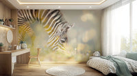 Zebra's Grazing Gaze wall mural showing a serene field in a guest suite.