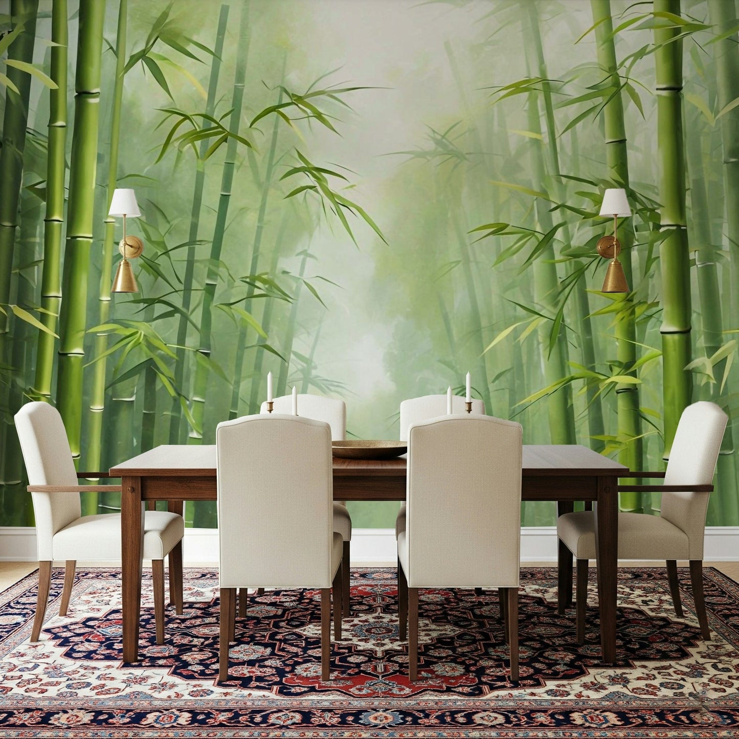 Tranquil bamboo forest wallpaper featuring a lush green nature scene.
