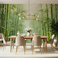 Minimalist bamboo wallpaper in shades of emerald and lime green.