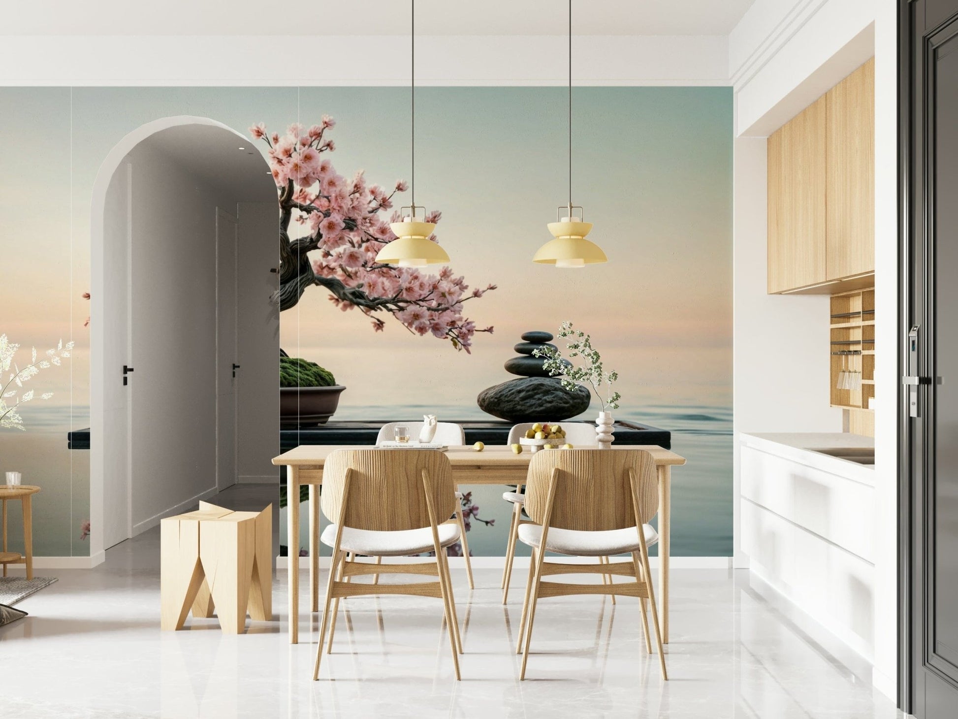 Zen Blossom Balance wall mural for a calm living room.