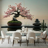 Zen Blossom Balance wall mural in a modern dining area.