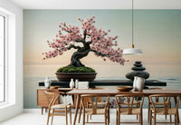Peaceful garden scene wallpaper for an entryway wall.