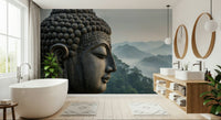 Zenith Buddha Vista Wall Mural in a sunlit yoga studio wallpaper mural