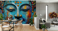 Zenith Buddha Wall Mural bronze finish look for a library wallpaper mural