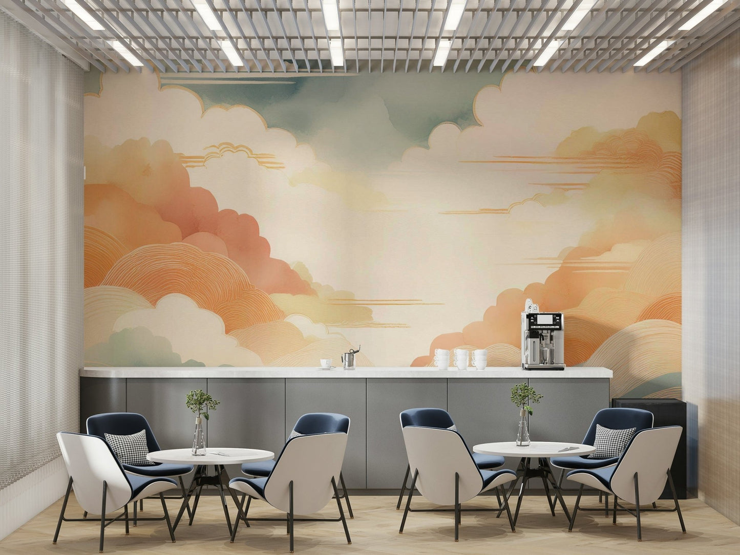 Calm Zen Cloudscape wall mural for peaceful interiors

