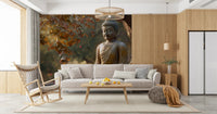 Peaceful meditation room featuring Zen Garden Buddha Wall Mural with greenery., GD8003
