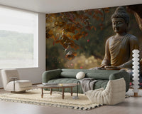 Guest bedroom with Zen Garden Buddha Wall Mural in soft natural tones., GD8003