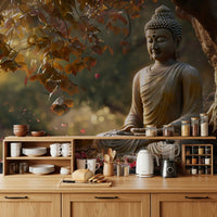 Therapy room featuring Zen Garden Buddha Wall Mural with stacked stones., GD8003