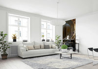 Zen Garden Buddha Wall Mural in a minimalist living room with bamboo accents., GD8003
