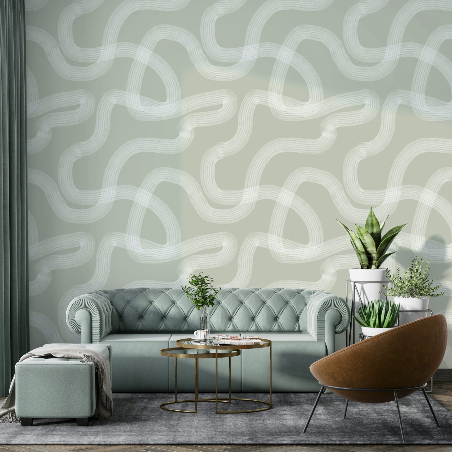 Contemporary Zen wallpaper in elegant grey-beige palette.

