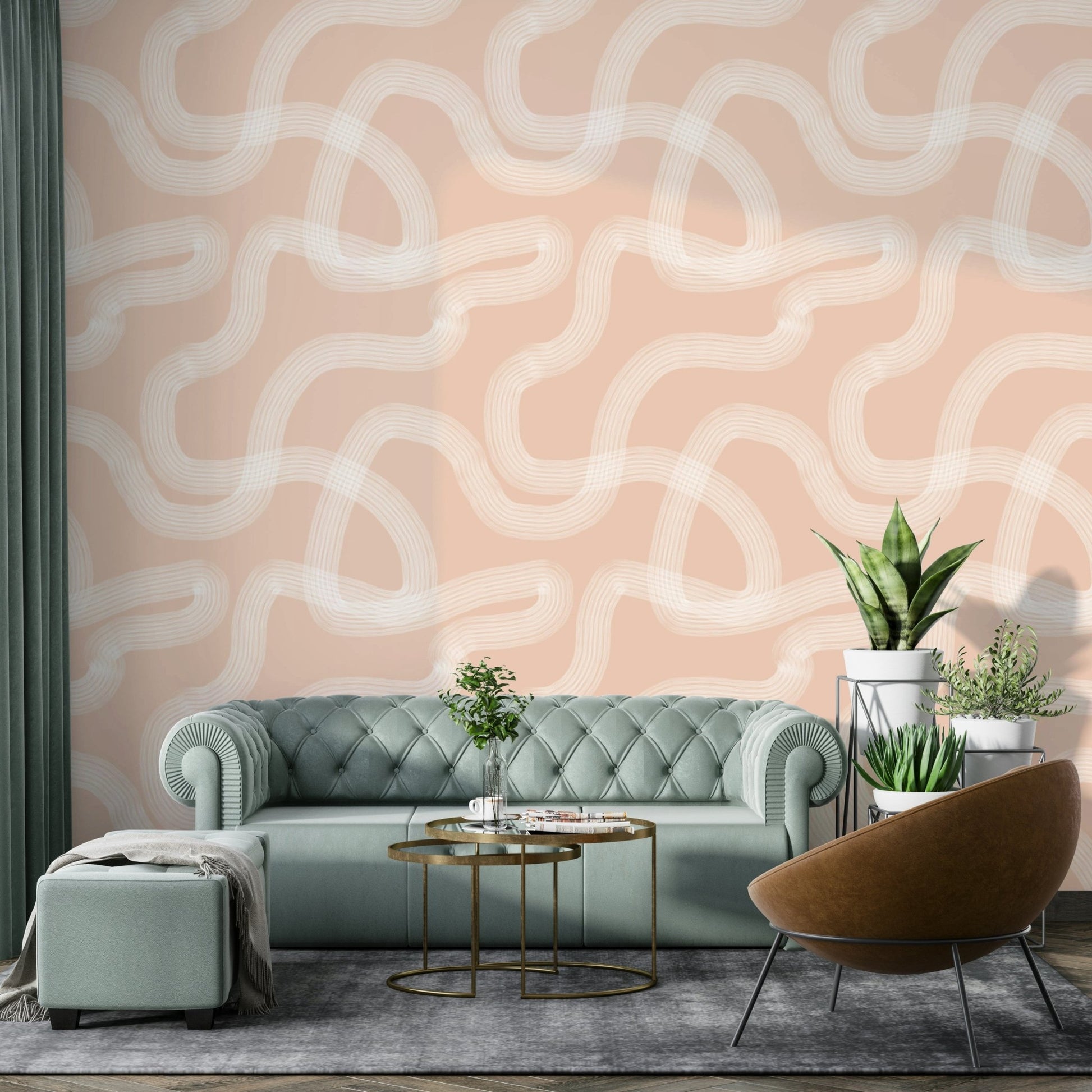 Calming wallpaper with subtle waves and neutral hues.

