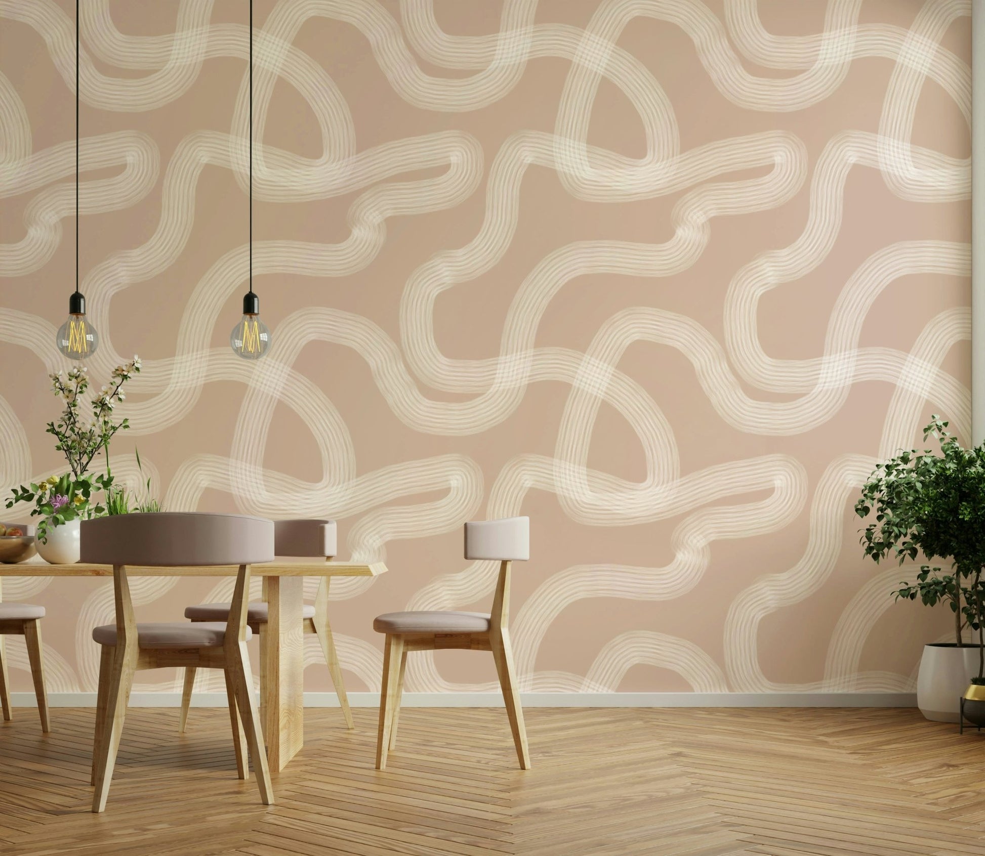Wallpaper design evoking Japanese Zen garden sand trails.

