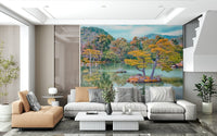 Zen Garden Serenity Wall Mural brings gentle tree reflections into a spacious lounge