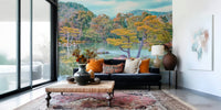 Modern lounge styled with Zen Garden Serenity Wall Mural and quiet garden water