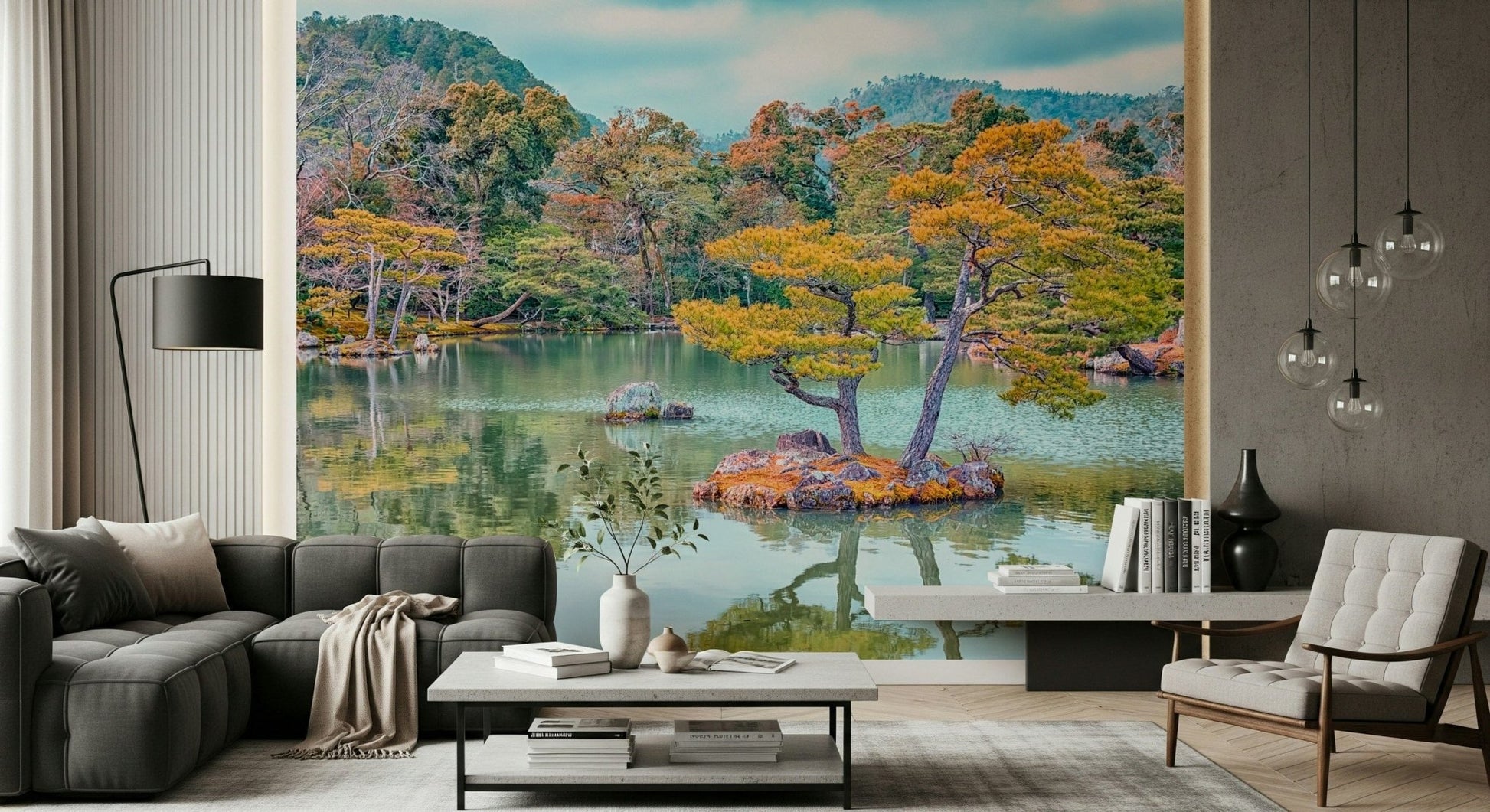 Minimal interior styled with Zen Garden Serenity Wall Mural and serene garden depth