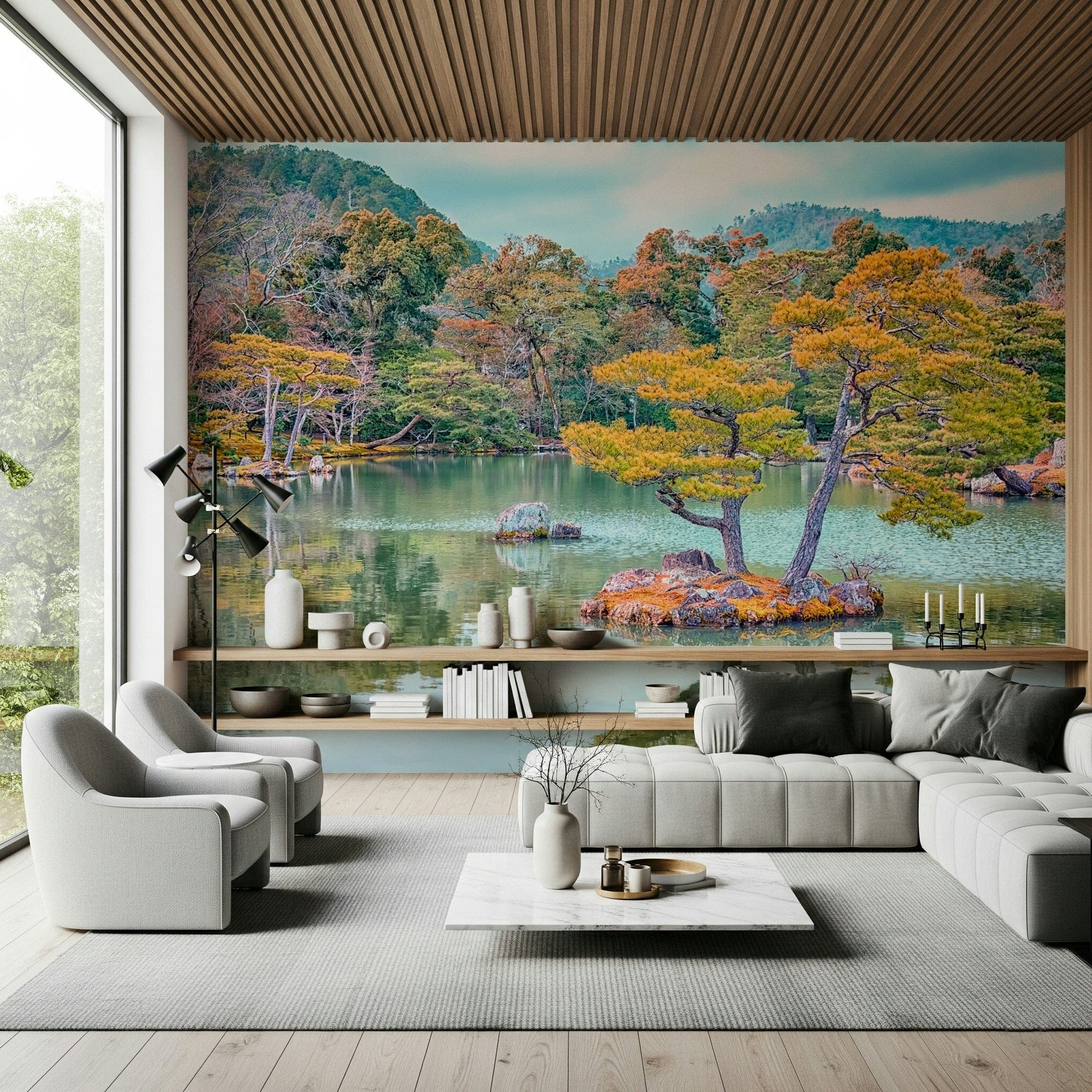 Corner lounge finished with Zen Garden Serenity Wall Mural and peaceful island trees