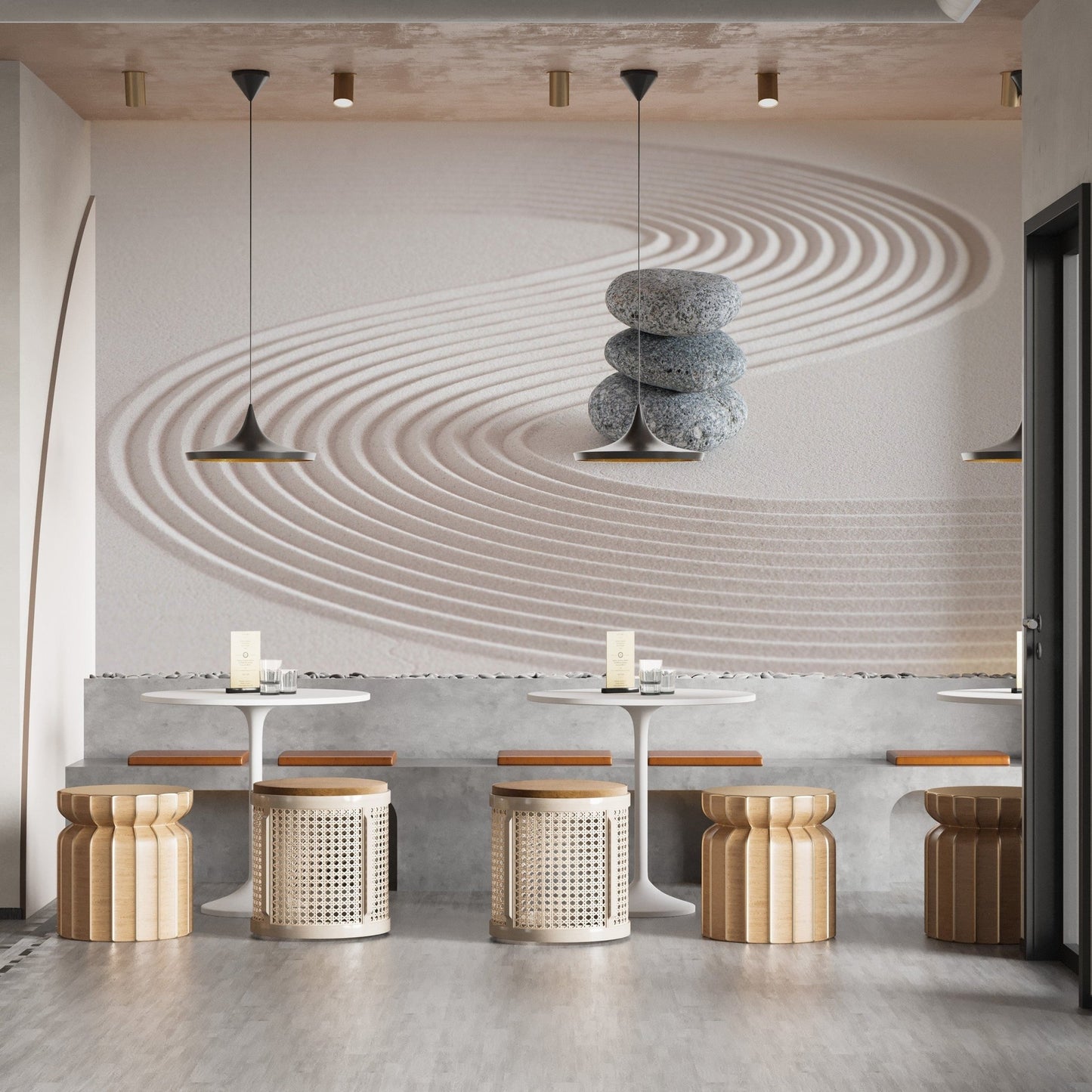 Tranquil Zen mural with ripple patterns, B369