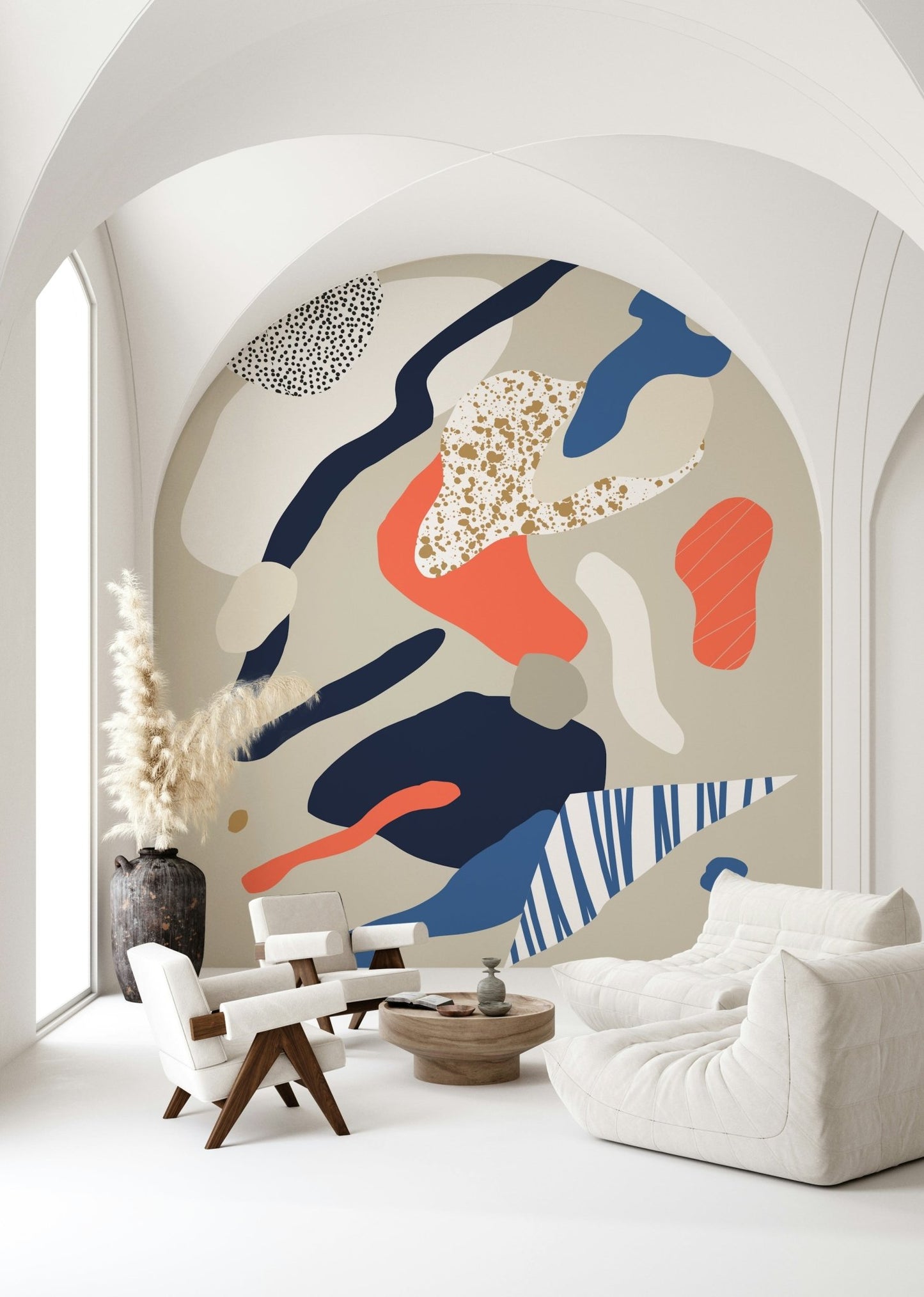 A peaceful modern abstract mural on decorative wallpaper., GD5358