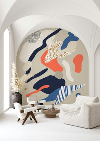 A peaceful modern abstract mural on decorative wallpaper., GD5358