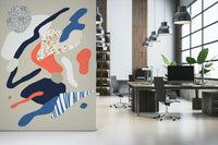 An artistic minimalist pattern mural on tranquil wallpaper., GD5358