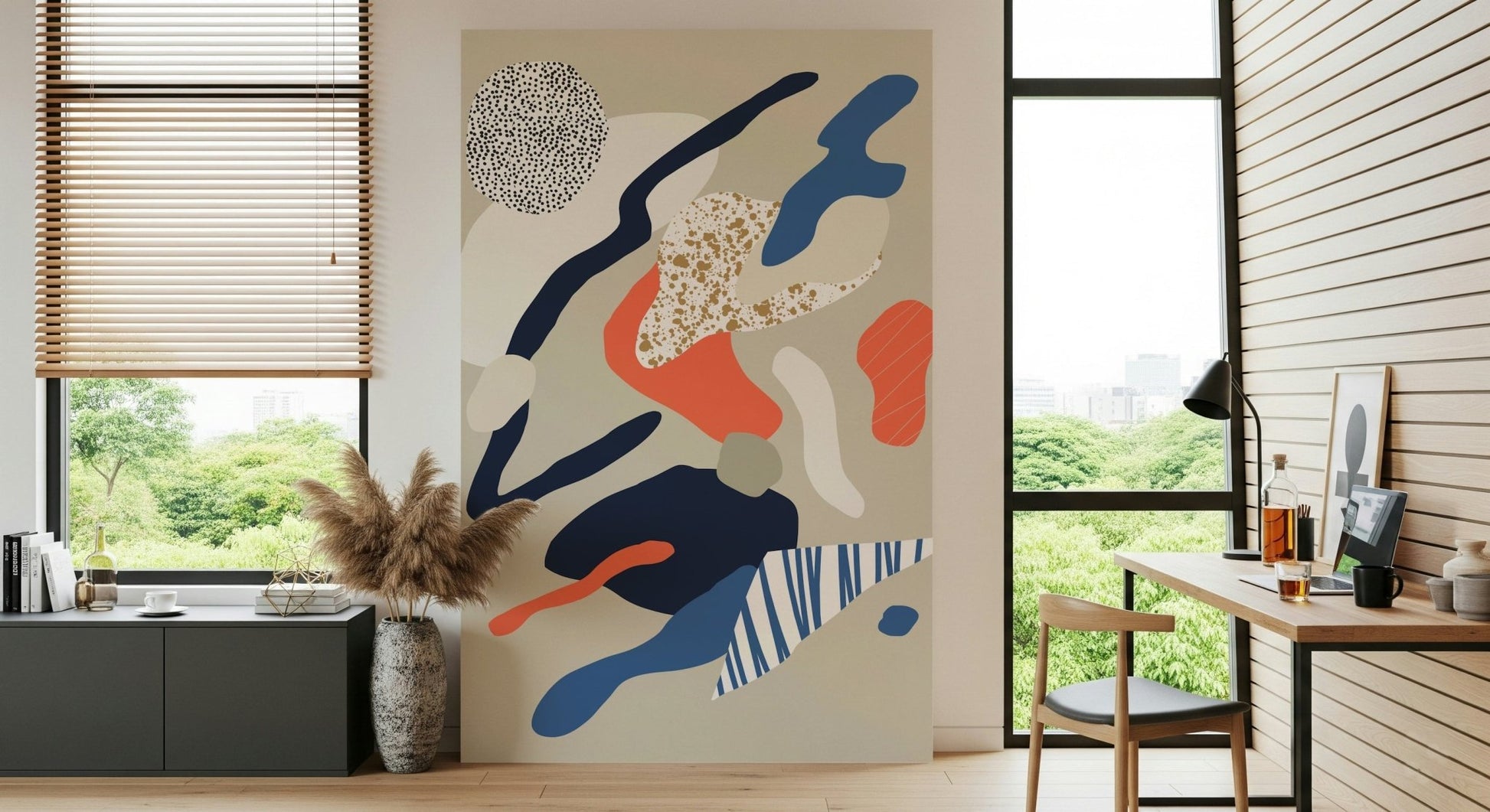 A calming abstract design wallpaper mural that defines a space., GD5358