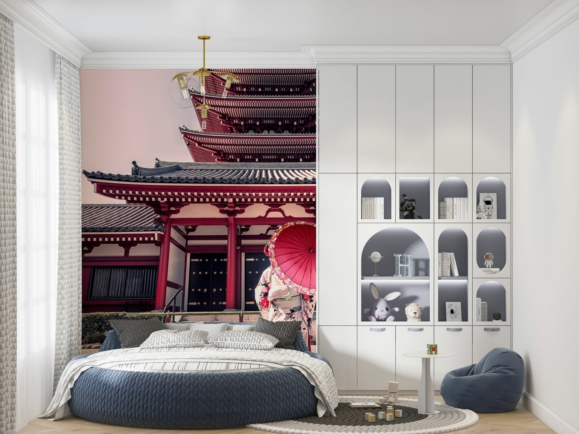 Zen Temple View Japanese pagoda wallpaper for walls.