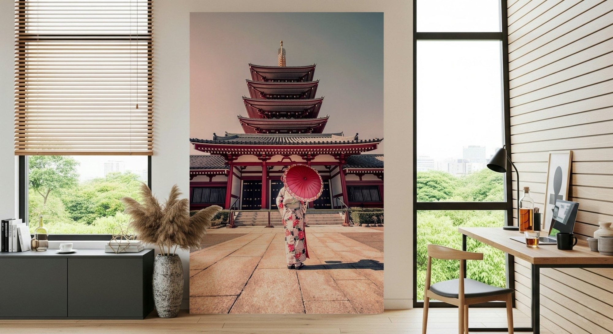Zen Temple View Wall Mural with traditional Japanese pagoda GD7338
