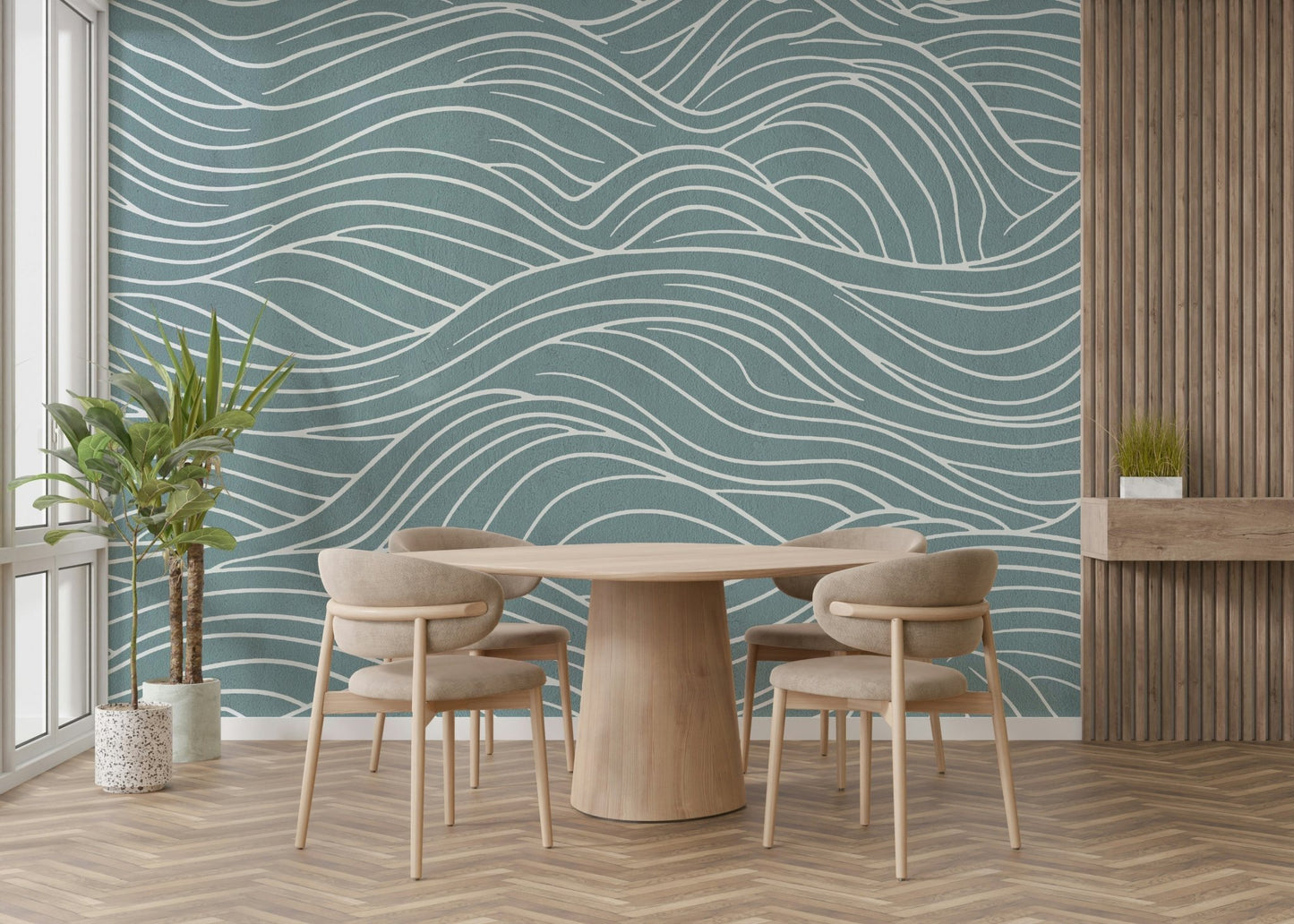 The design features a repeating pattern of soft, fluid shapes.

