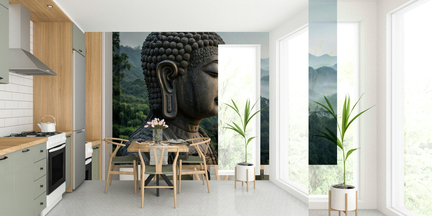 Peaceful Buddha figure for a minimalist home office wallpaper mural