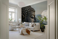 Zenith Buddha Vista Wall Mural with soft grey mountain peaks wallpaper mural