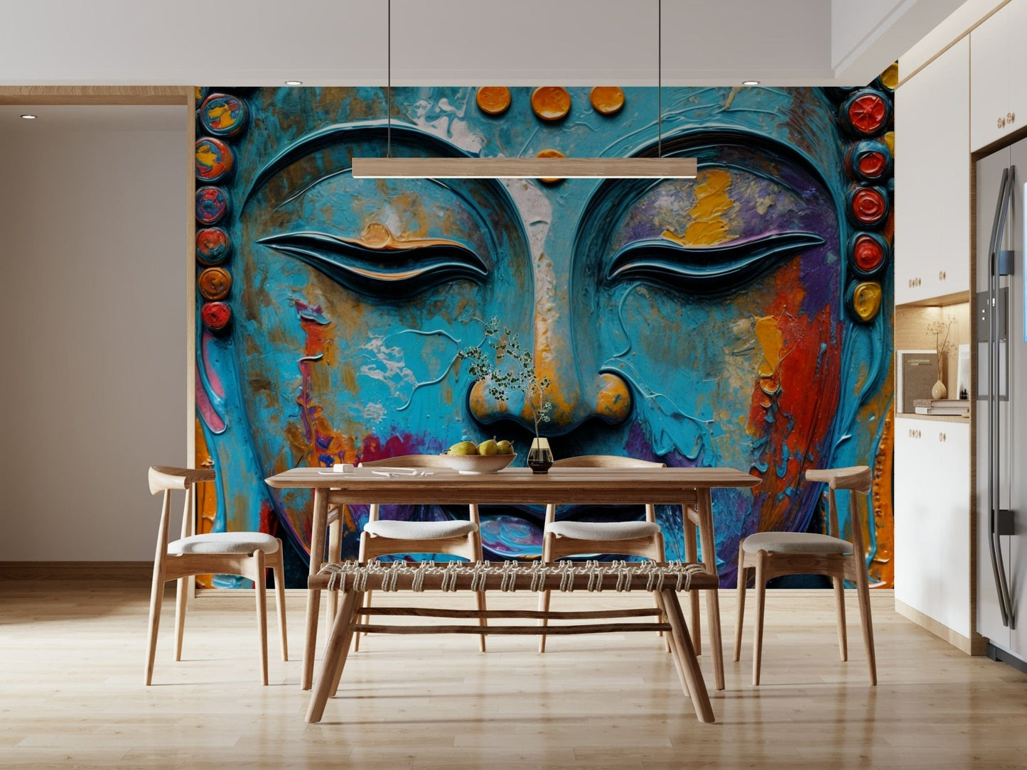 Boutique hotel lobby with sophisticated wallpaper mural Zenith Buddha Wall Mural