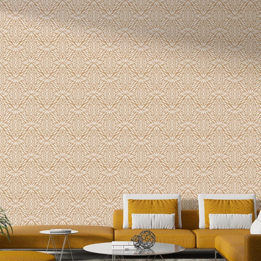 Clay-toned leafy wallpaper for interiors

