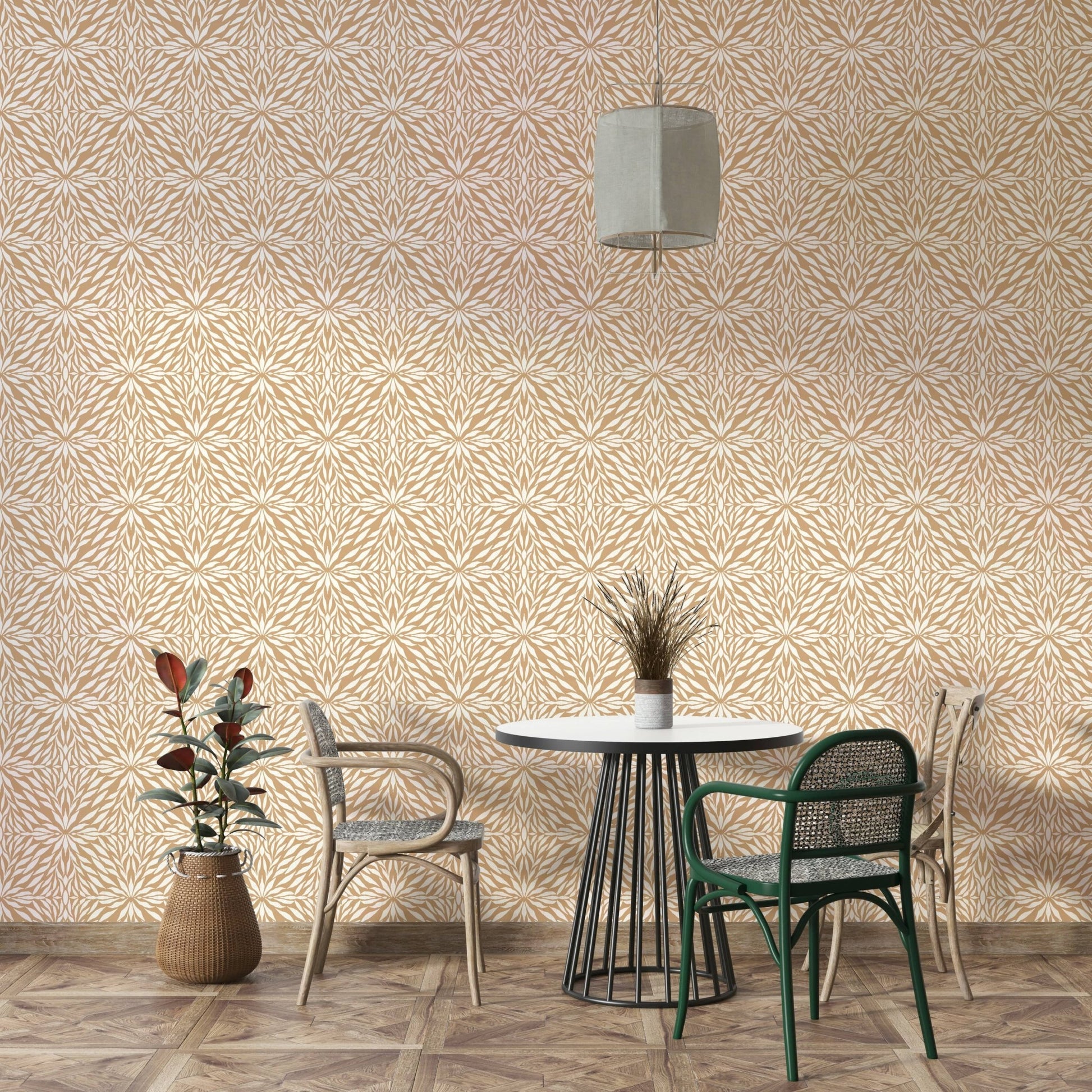 Earthy clay leaf pattern wall design


