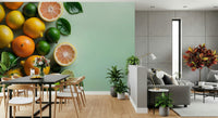 Refreshing fruit wallpaper for an open plan kitchen feature wall.