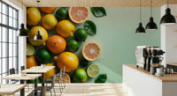 Modern fruit motif wallpaper for a vibrant studio workspace.
