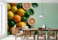 Zesty Citrus Splash wallpaper for a contemporary breakfast nook.