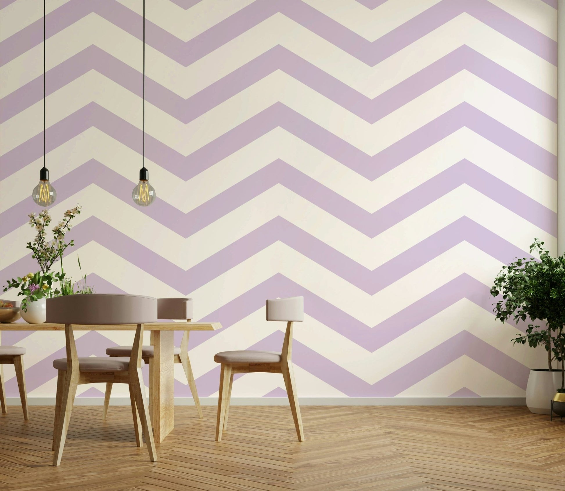 Contemporary zigzag wall wallpaper in lilac


