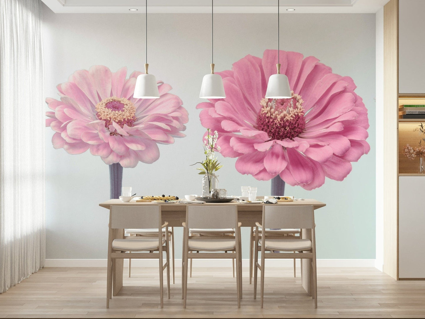 Artistic floral wall mural for a creative office space.