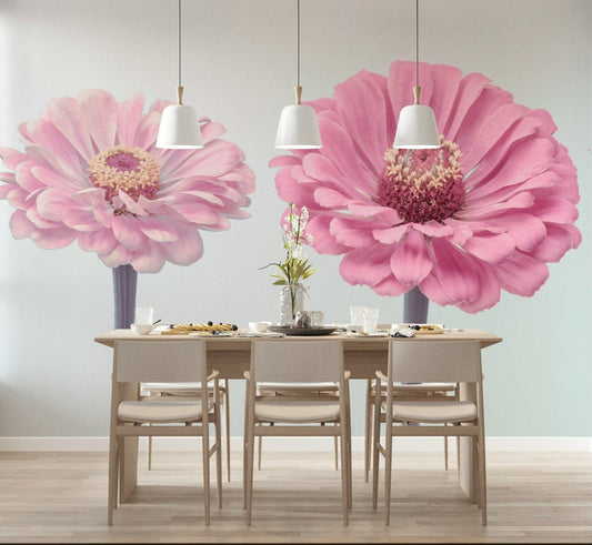 Artistic floral wall mural for a creative office space.