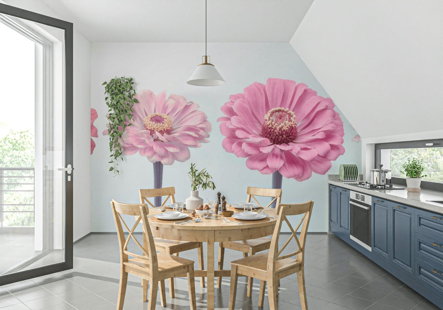 Vibrant floral wallpaper for a master bedroom wall mural.