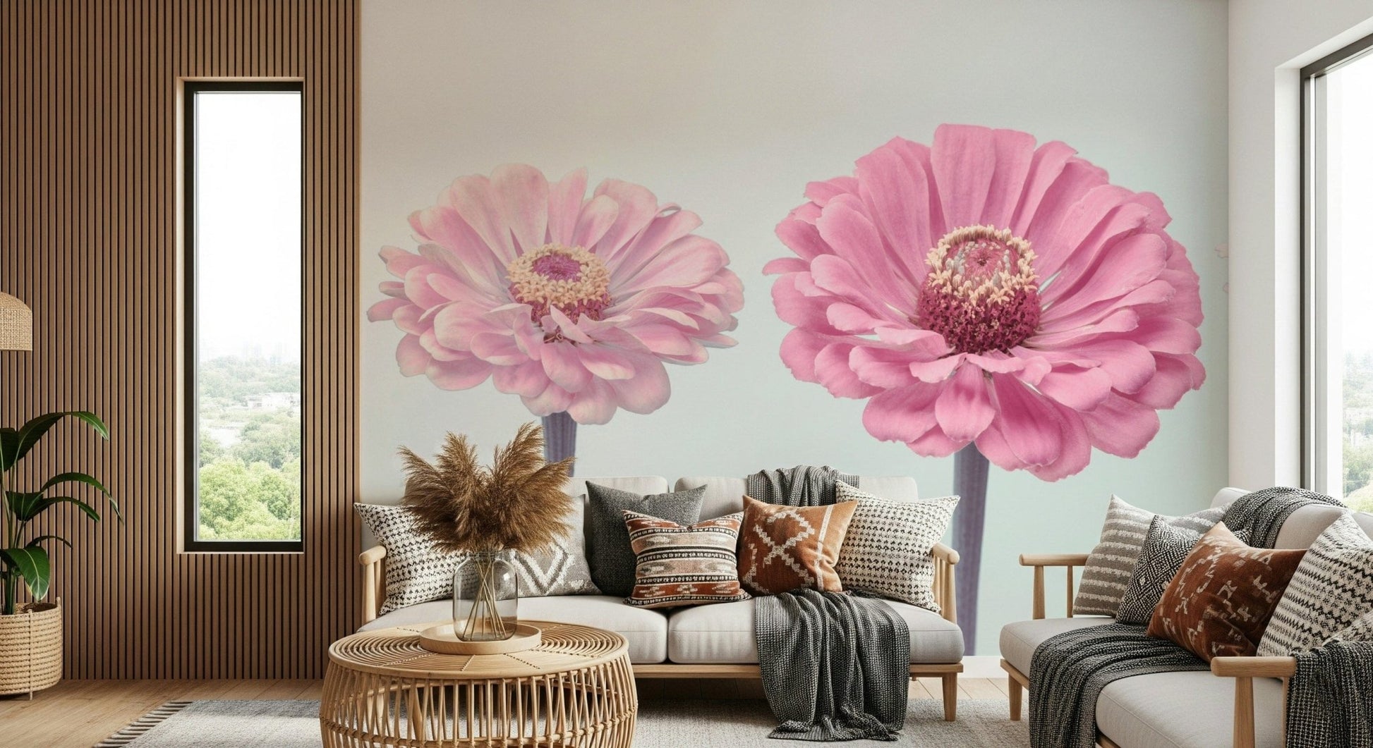 Zinnia Dream wall mural in a luxury apartment lounge.