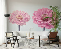 Zinnia Dream wall mural in a bright living room.
