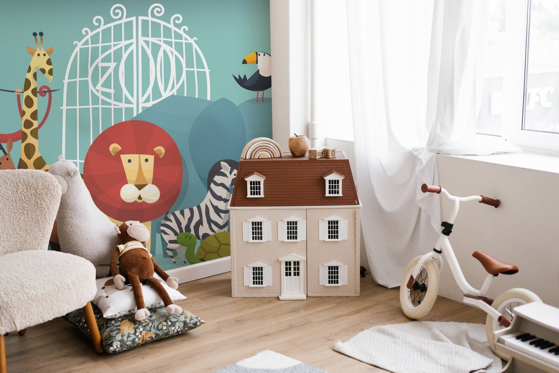 Fun zoo animals wallpaper mural for rooms A276