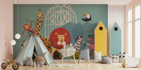 Colorful zoo animals wallpaper mural design A276