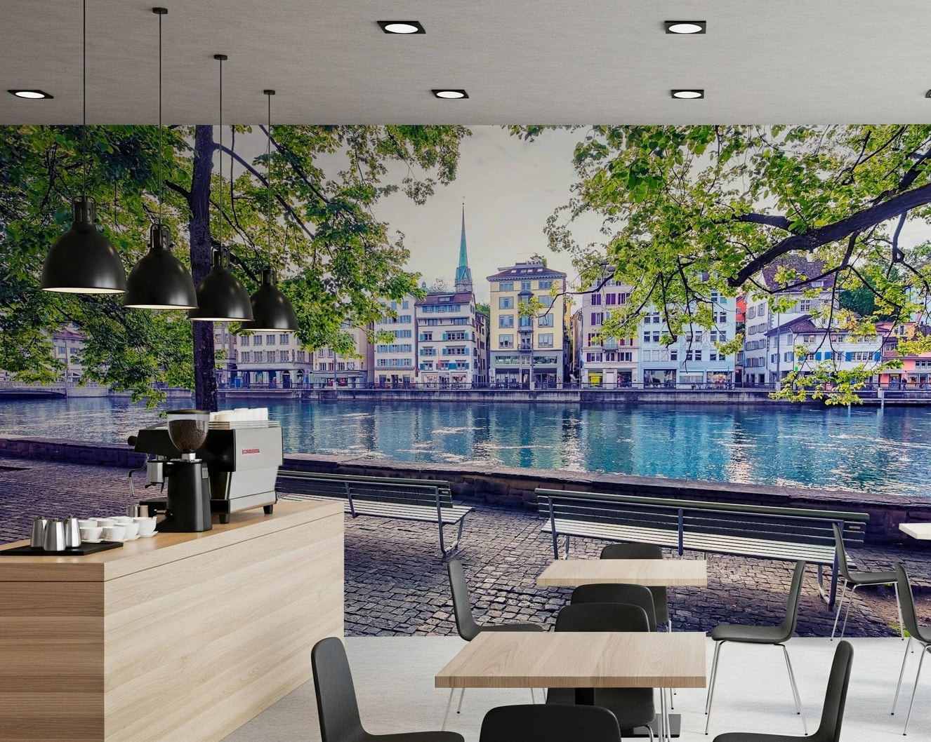 Zurich River Scene Wall Mural